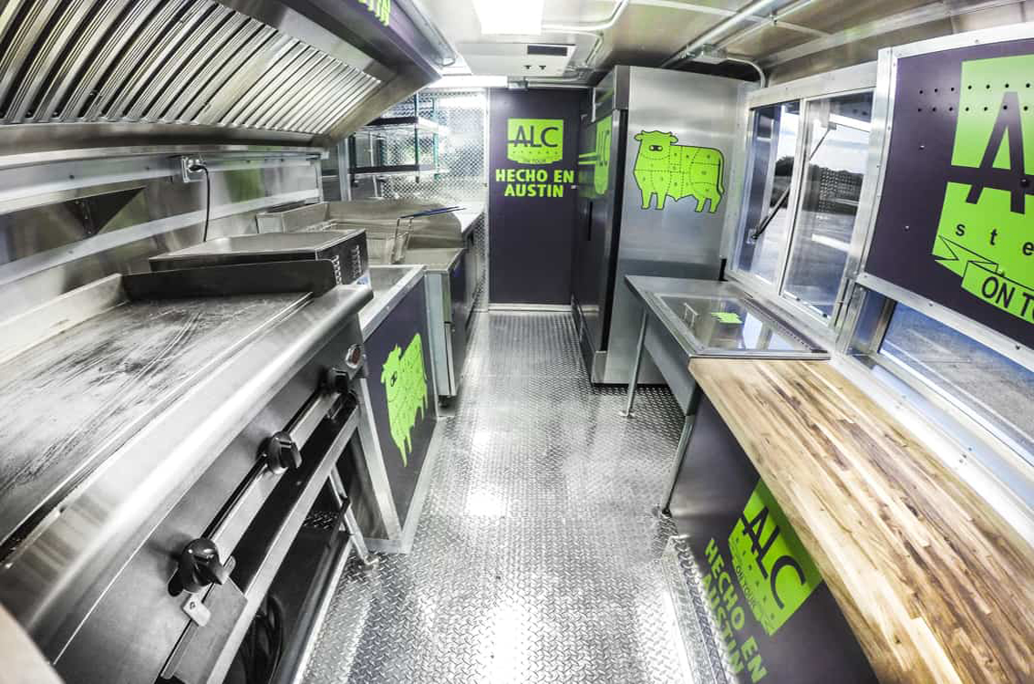 ALC Steaks On Tour Food Truck #2 is a custom-built food truck with a variety of gourmet steaks, burgers, and sandwiches. This mobile kitchen is equipped for high volume which make it perfect for corporate events, tailgates, festivals, and more! A food truck like this will stand out from food all the way to branding.