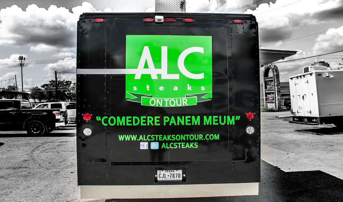 ALC Steaks On Tour is an innovative food truck custom build full kitchen that offers a unique and delicious steak experience. With a fully self-sufficient kitchen, you can enjoy a variety of fresh, high-quality steaks & steak sandwiches prepared with care and cooked to perfection. With this mobile kitchen, the Austin Land and Cattle Steakhouse experience is made available to bring to any event or location. The outside mobile food truck wrap job by PrintIt is stacked with branding to ensure this food truck, as well as any of our custom food trucks, get a return on investment (R.O.I.) for any entrepreneur thinking about making the jump into the food space.