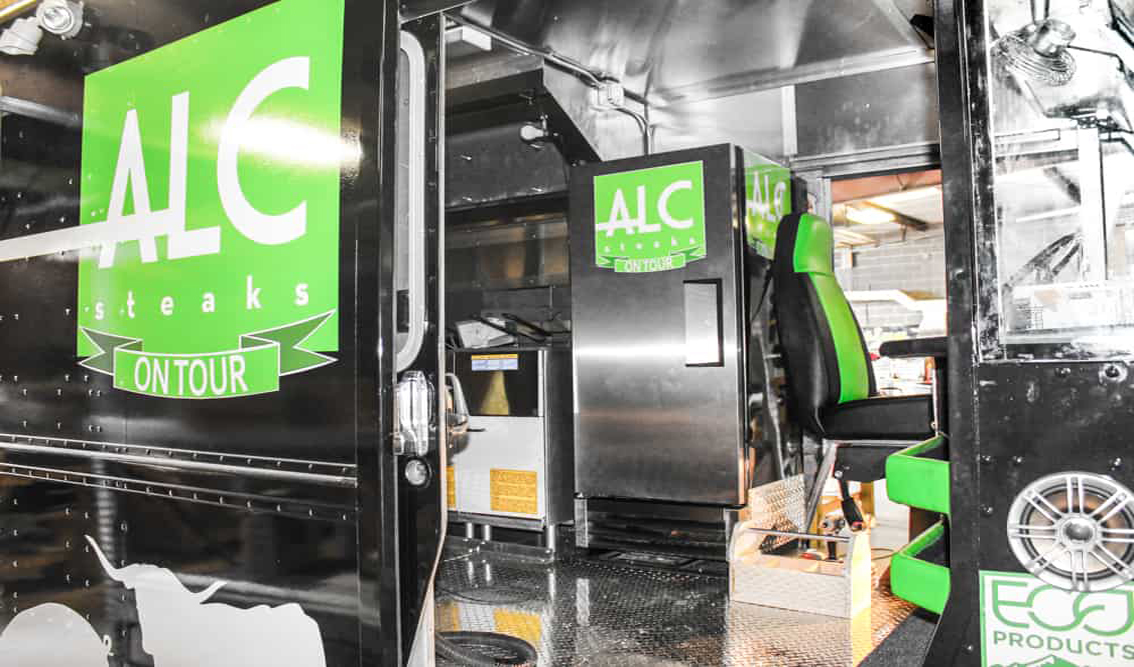 ALC Steaks On Tour Food Truck Custom Build Full Kitchen is an all-in-one, customized mobile kitchen solution. This kitchen on wheels allows you to take Austin Land and Cattle’s culinary business on the road and serve delicious food to hungry customers. With a full kitchen on a food truck like this, you can bring your restaurant to any event. Follow ALC Steakhouse’s example and profit big with less over-head while maintaining quality to increase your R.O.I. (Return on Investment)