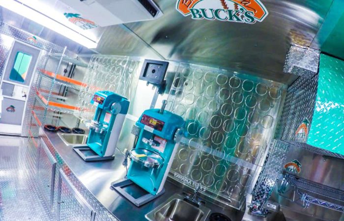 Bahama Bucks is the place to go for a refreshing sno-cone. Our custom-built food trailer from Cruising Kitchens features high-quality shaved ice and sleek graphics package.
