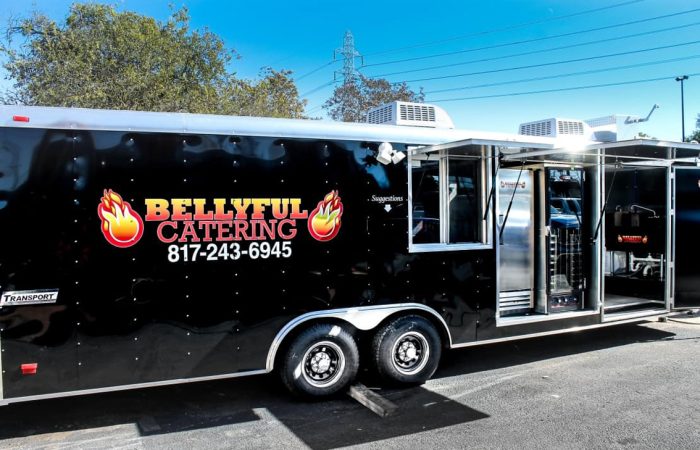 Serve exquisite quality food with a custom built mobile kitchen from Cruising Kitchens such as the Bellyful Catering Food Trailer. Our team can help you design and build the perfect catering food trailer for your business. Get started today!