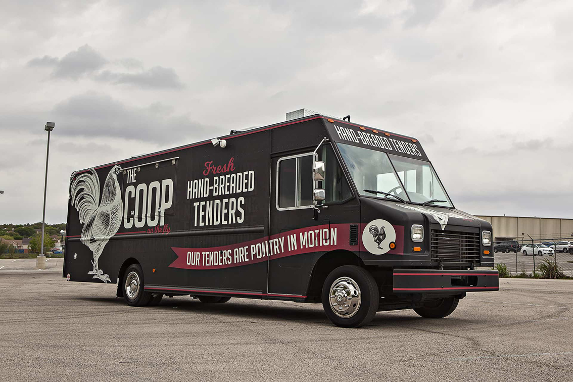 The Coop Food Truck is a custom food truck built for Zoo Atlanta by Cruising Kitchens. It was designed for high volume breaded chicken tenders with a sleek interior and efficient cook line.