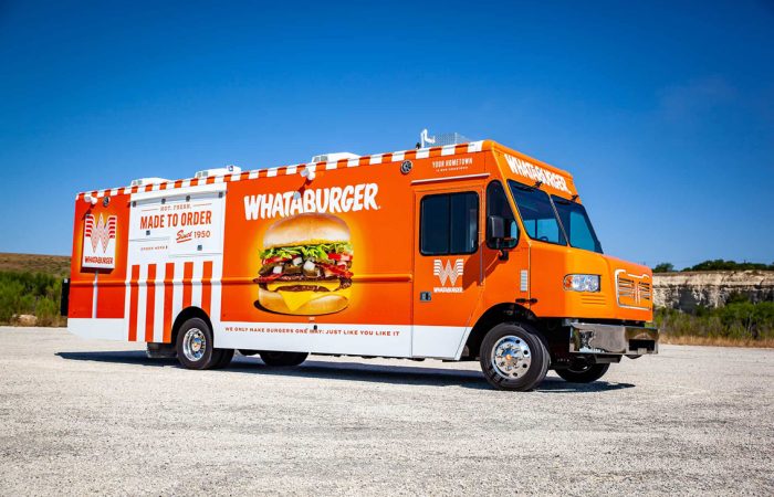 The Whataburger Food Truck brings the classic taste of Whataburger to your next event! Enjoy your favorite burgers, chicken sandwiches, and other freshly cooked treats at an affordable price. Let us make your next event a Whataburger-filled success!