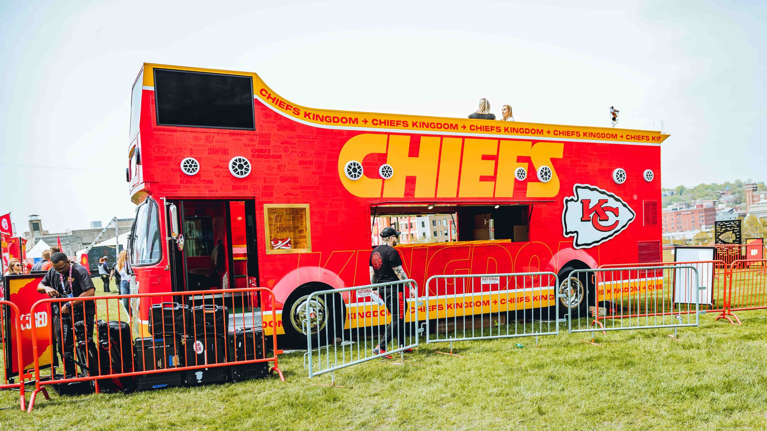 Kansas City Chiefs Double Decker Bus built by Cruising Kitchens Food Truck Business Mobile Kitchens